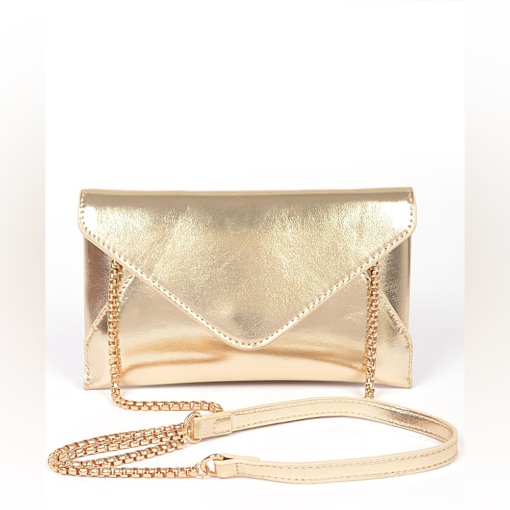 Metallic Vegan Leather Envelope Shoulder Bag